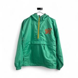 Dutch Bros Green Pullover Windbreaker Jacket with Yellow Lining